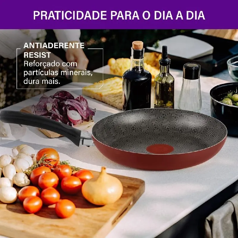 Frigideira Rochedo Facilita Vermelho 24cm com Antiaderente Resist - Limpa Fácil e Dura Mais