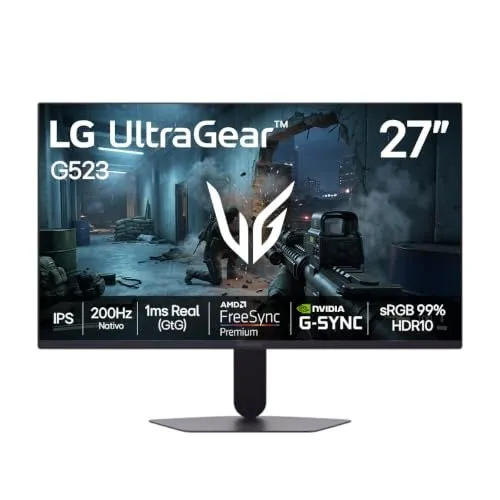 Monitor Gamer LG UltraGear 27" IPS 200Hz, 1ms, Full HD, HDR10, G-SYNC/FreeSync - 27G523B