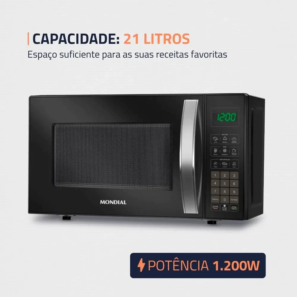 Micro-ondas Mondial Mo 01 21 B Potencia 1200w 60hz 21 Litros