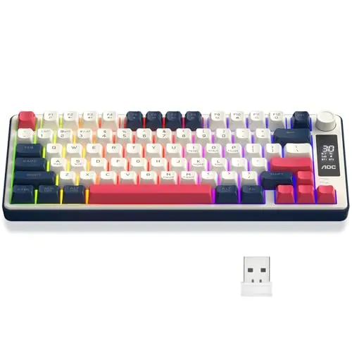 AOC GK280 Teclado sem fio 70% Bluetooth Trimodo/2.4 GHz/USB-C Gamer RGB LED Rainbow