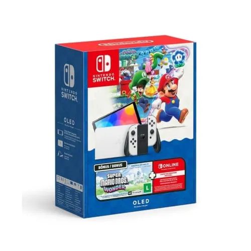 Bundle Nintendo Switch OLED + Super Mario Bros Wonder + 3 Meses de Assinatura Nintendo Switch O