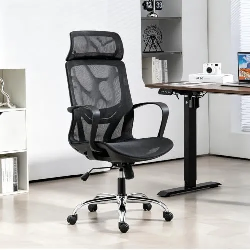 Cadeira de Escritório Ergonômica em Malha, Assento em Formato U, Altura Ajustável (Preto)