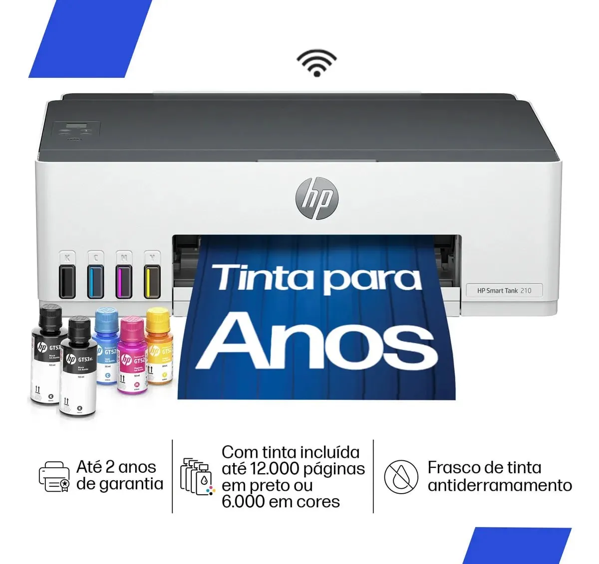 Impressora HP Smart Tank 210 Colorida com Tanque de Tinta, Wi-Fi e USB 2.0