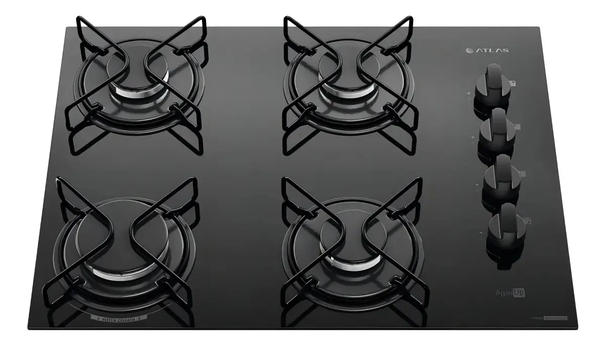 Cooktop 4 Bocas Atlas Agile Up Mesa Vidro Mega Chama Bivolt
