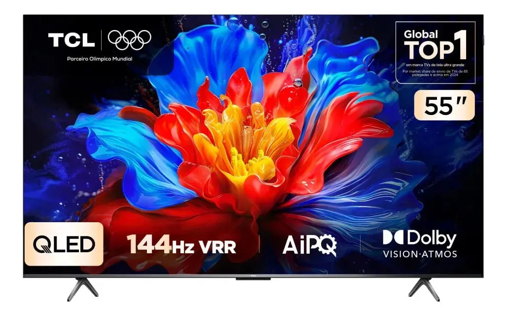 Smart Tv Tcl 55 Polegadas Qled 4k P8k Wifi Bluetooth Google Tv 144hz Hdr10 Dolby Atmos Vision 5