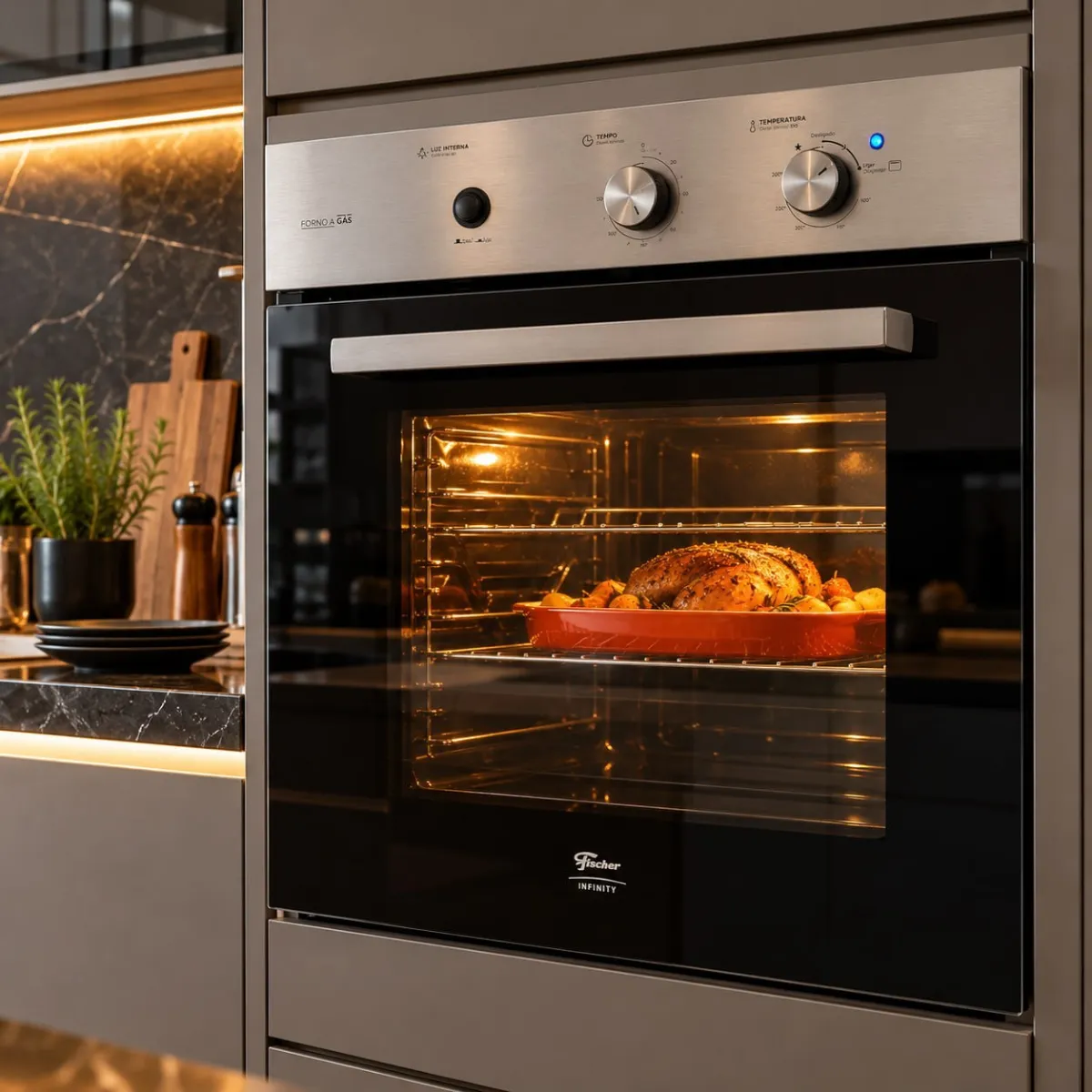 Fischer Forno a Gás Embutir Infinity 78L com Grill Inox 220V
