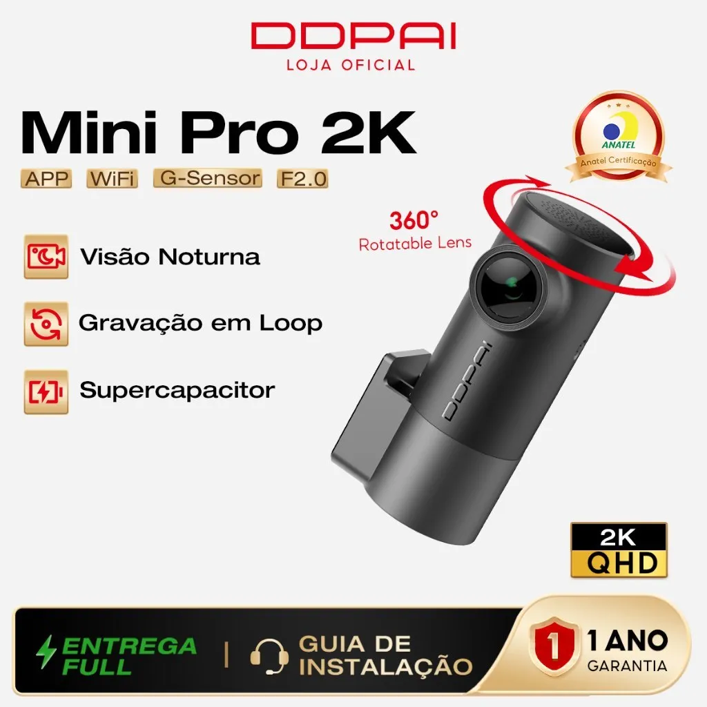 Câmera Veicular DDPAI Mini Pro Uber 2K 140° Dash Cam Wi-Fi