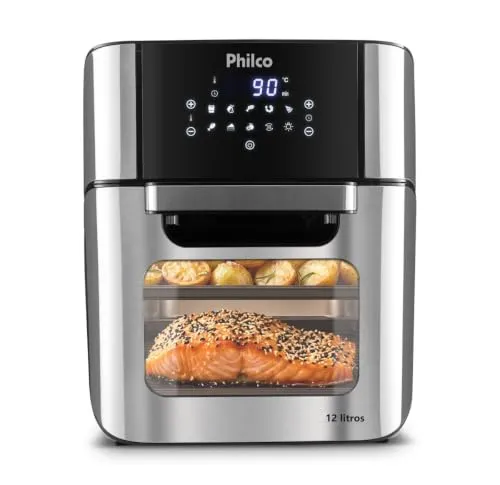 Philco Fritadeira Air Fryer Forno Oven 12L, Preto/Inox, 1800W, 127V - PFR2200P