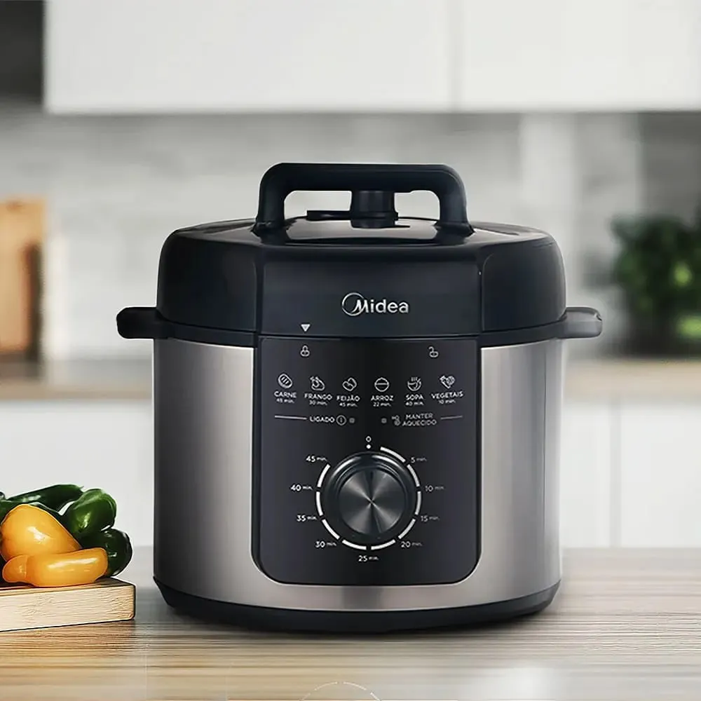 Panela De Pressão Mecânica Preta E Inox 4l Midea Cor Cinza