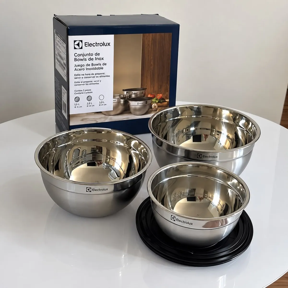 Electrolux Kit Bowls Tigelas em Inox com Tampa Plástica (3 Unidades)