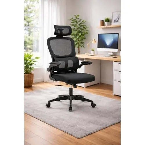 Cadeira de Escritório Ergonômica Estofada Preta com Regulagem de Altura e Rodízios