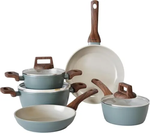 Conjunto Panelas OSLO WOOD 5 Pçs - Frigideiras, Caçarolas, Leiteira - Antiaderente Indução
